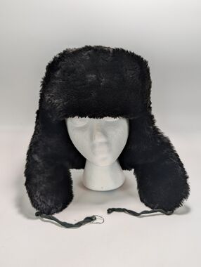 Vintage Black Faux Fur Russian Ushanka / Trapper Hat